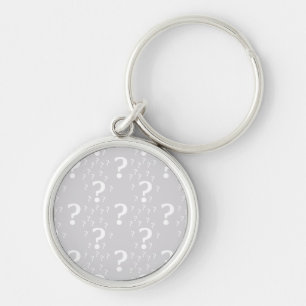 Mystery question mark riddle puzzle light grey keychain