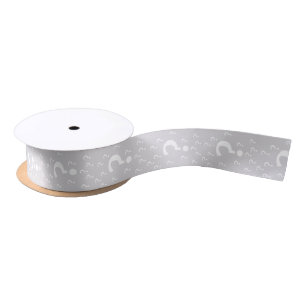 Mystery question mark riddle puzzle light grey satin ribbon