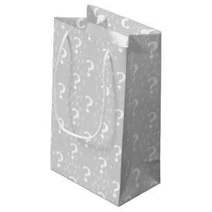 Mystery question mark riddle puzzle light grey small gift bag