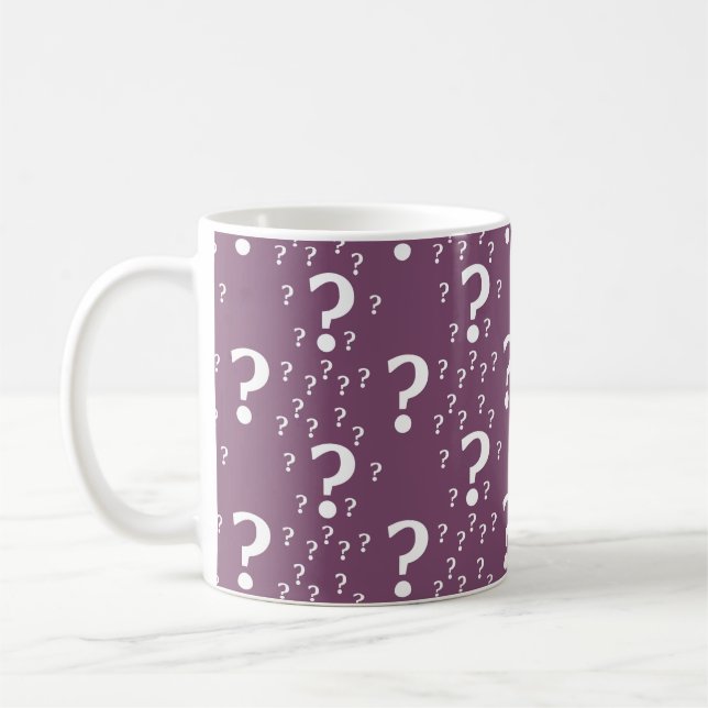 Mystery question mark riddle puzzle mauve coffee mug (Left)