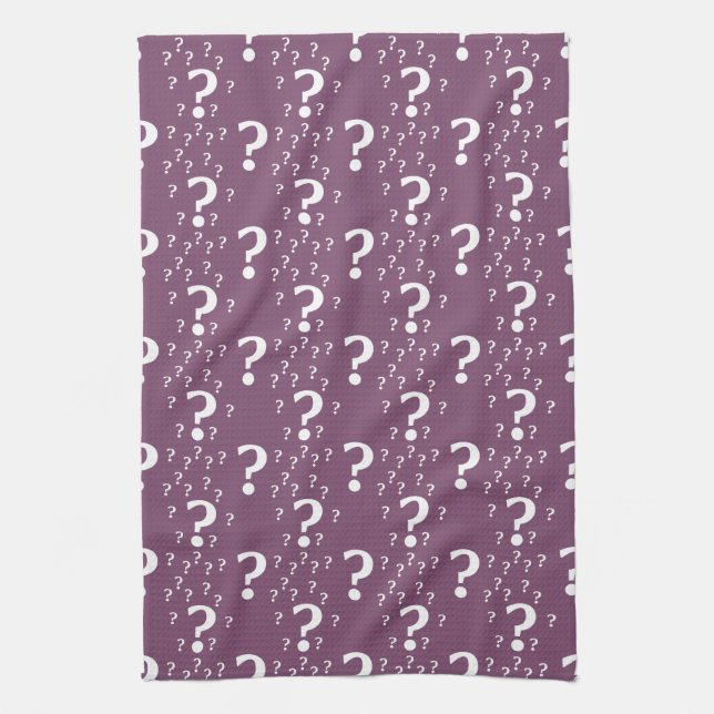 Mystery question mark riddle puzzle mauve kitchen towel (Vertical)
