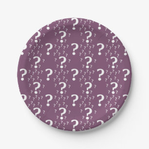 Mystery question mark riddle puzzle mauve paper plate