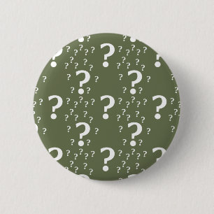 Mystery question mark riddle puzzle olive green 2 inch round button