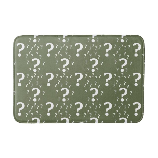 Mystery question mark riddle puzzle olive green bath mat (Front)
