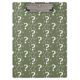 Mystery question mark riddle puzzle olive green clipboard