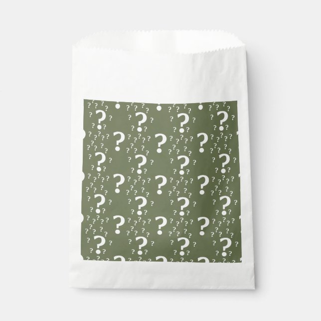 Mystery question mark riddle puzzle olive green favour bag (Front)