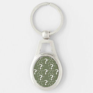 Mystery question mark riddle puzzle olive green keychain