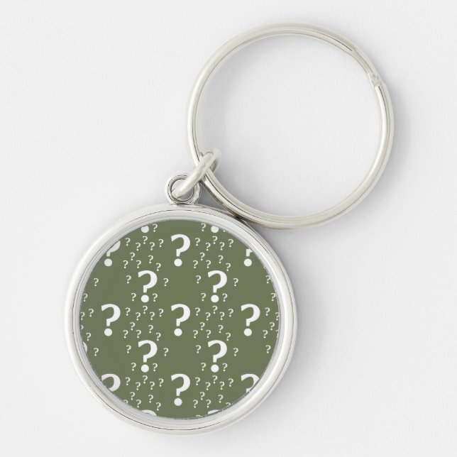 Mystery question mark riddle puzzle olive green keychain (Front)