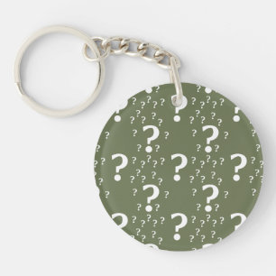 Mystery question mark riddle puzzle olive green keychain