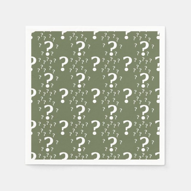 Mystery question mark riddle puzzle olive green napkin (Front)