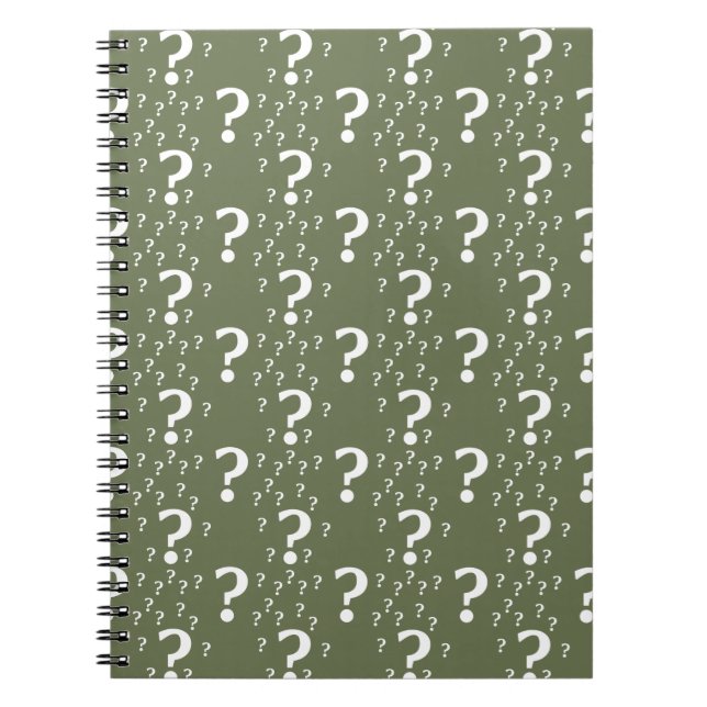 Mystery question mark riddle puzzle olive green notebook (Front)