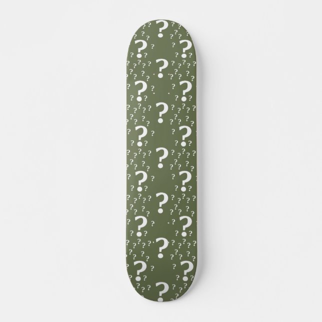 Mystery question mark riddle puzzle olive green skateboard (Front)