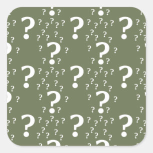 Mystery question mark riddle puzzle olive green square sticker