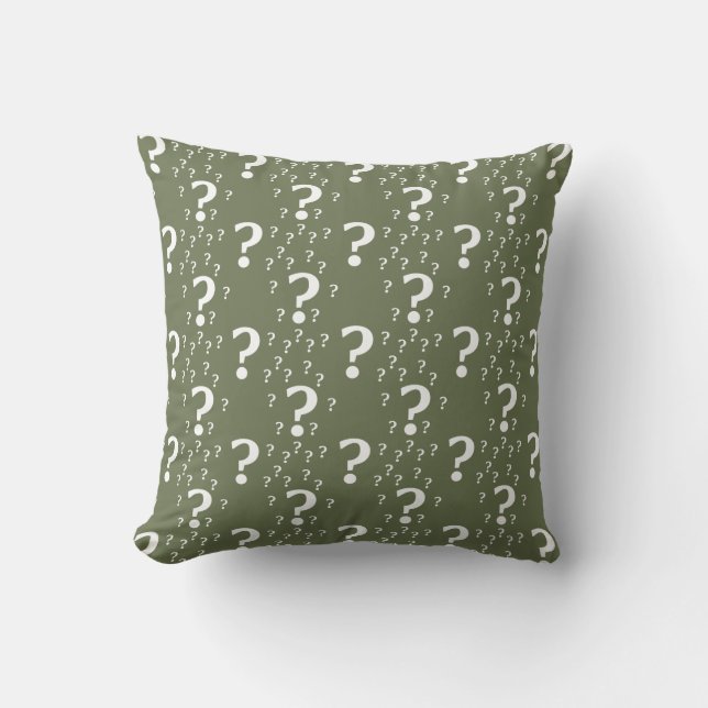 Mystery question mark riddle puzzle olive green throw pillow (Front)