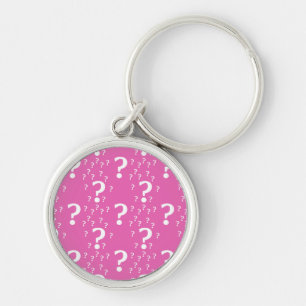 Mystery question mark riddle puzzle pink keychain