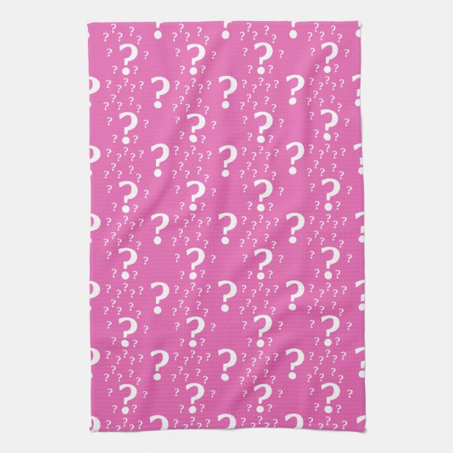 Mystery question mark riddle puzzle pink kitchen towel (Vertical)