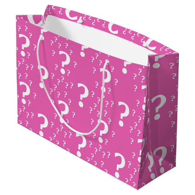 Mystery question mark riddle puzzle pink large gift bag (Back Angled)