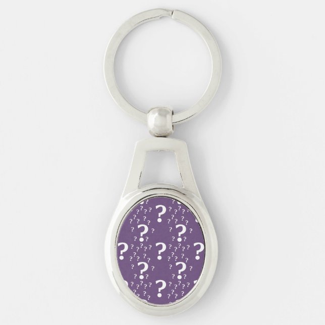 Mystery question mark riddle puzzle purple keychain (Front)