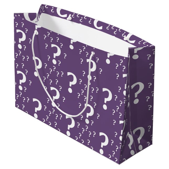 Mystery question mark riddle puzzle purple large gift bag (Back Angled)