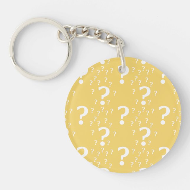 Mystery question mark riddle puzzle yellow keychain (Front)