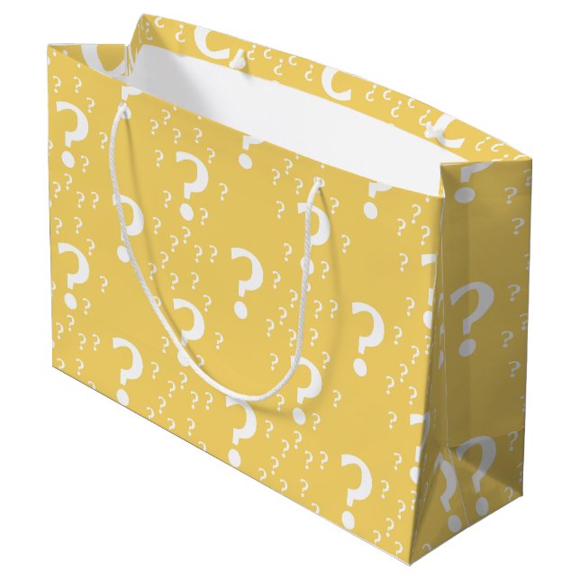 Mystery question mark riddle puzzle yellow large gift bag (Back Angled)