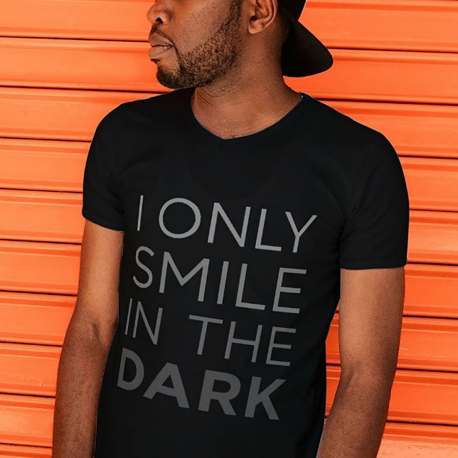 Mystery Smiler Tee (Moody graphic tee – “I Only Smile in the Dark” shirt for introverts, goths, and deep thinkers)