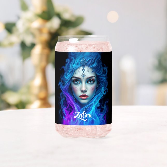 Mystery Woman Emerging from Blue & Purple Flames Can Glass (Insitu (Wedding))