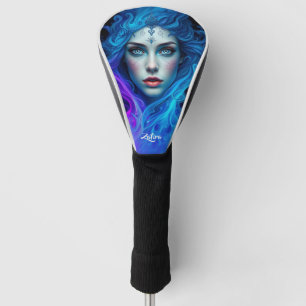 Mystery Woman Emerging from Blue & Purple Flames Golf Head Cover