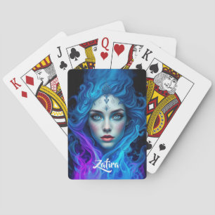 Mystery Woman Emerging from Blue & Purple Flames Playing Cards