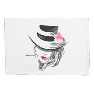 Mysteryous Lady Pillow Case Red Lips