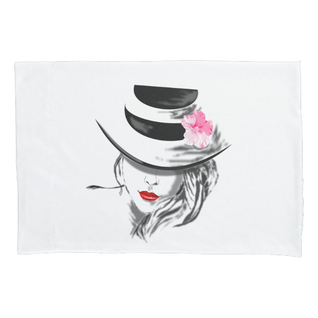 Mysteryous Lady Pillow Case Red Lips (Front)