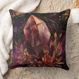 Mystic Amethyst Crystal Floral Galaxy Art (1) Throw Pillow