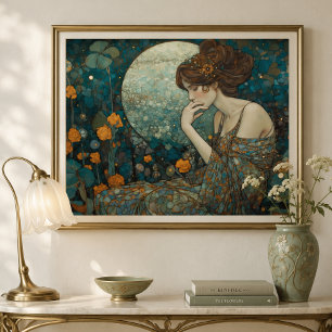 Mystic Art Nouveau Lady in Amber and Teal  Photo Print