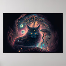 Mystic Black Cat Art Poster 
