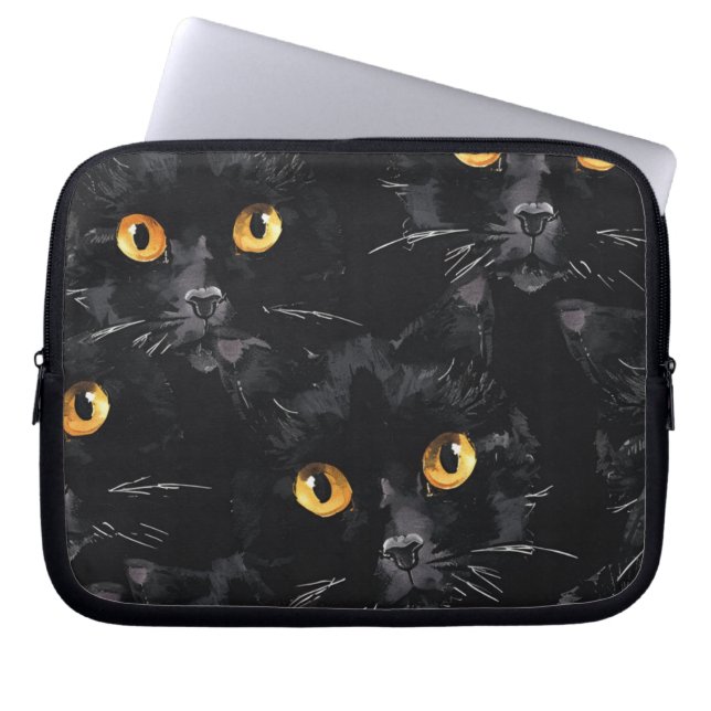 Mystic Black Cat Eyes Pattern Laptop Sleeve (Front)