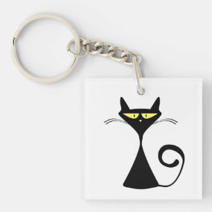 Mystic Black Cat Halloween Art Keychain