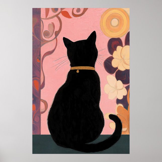 Mystic Black Cat on Pink Abstract Background  Poster (Front)