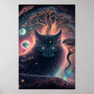 Mystic Black Cat Poster Witchy Art 1