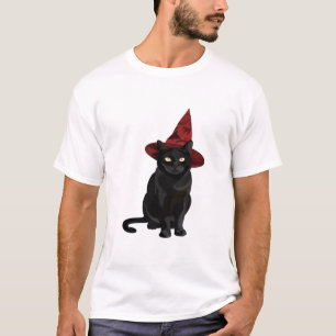 Mystic Black Cat with Dark Red Hat Classic T-Shirt