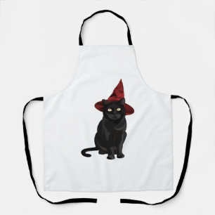 Mystic Black Cat with Dark Red Hat Classic T-Shirt Apron