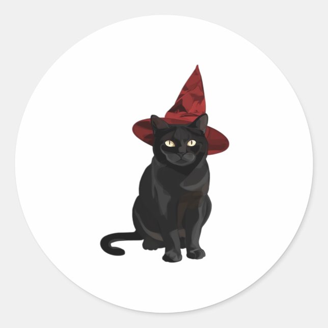 Mystic Black Cat with Dark Red Hat Classic T-Shirt Classic Round Sticker (Front)