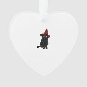 Mystic Black Cat with Dark Red Hat Classic T-Shirt Ornament