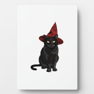 Mystic Black Cat with Dark Red Hat Classic T-Shirt Plaque