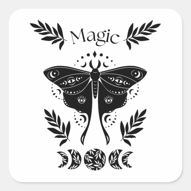 Mystic black moth. moon and magic square sticker (Front)