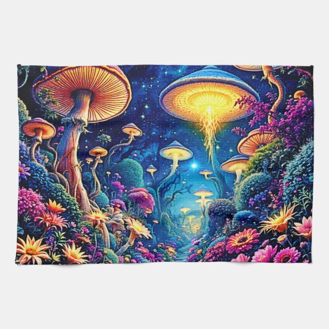 Mystic Bloom Forest Under Stars Kitchen Towel (Horizontal)