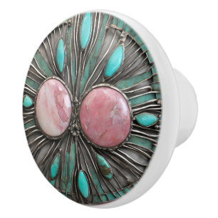 Mystic Bloom in Pink Tourmaline and Verdigris Ceramic Knob