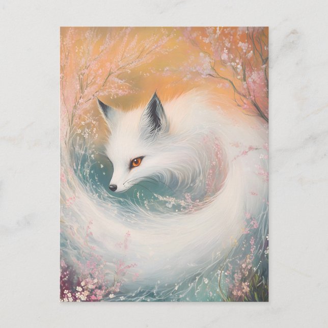 Mystic Bloom Spring Fox Watercolor Announcement Postcard (Front)