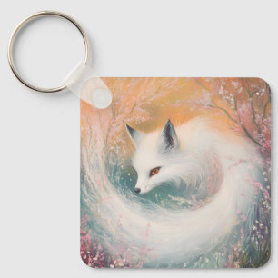Mystic Bloom Spring Fox Watercolor Keychain