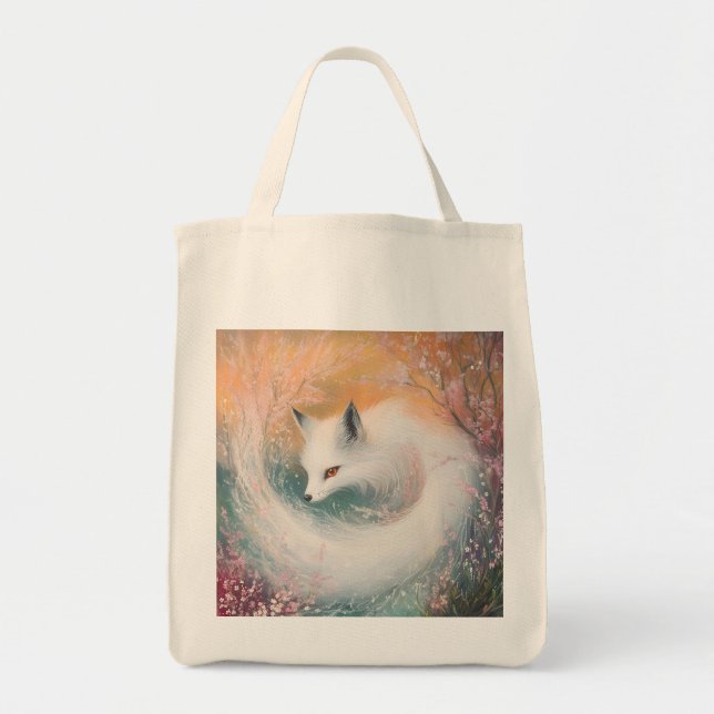 Mystic Bloom Spring Fox Watercolor Tote Bag (Front)