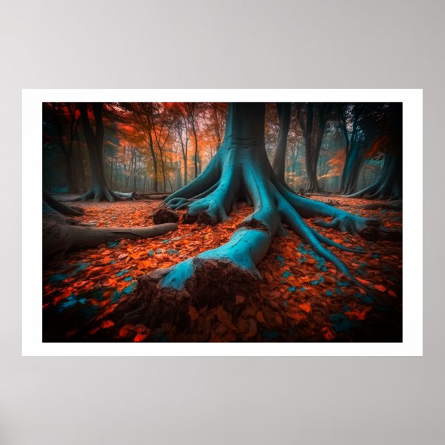 Mystic Blue AI Art : Affiche de rêve de forêt d'au (Devant)